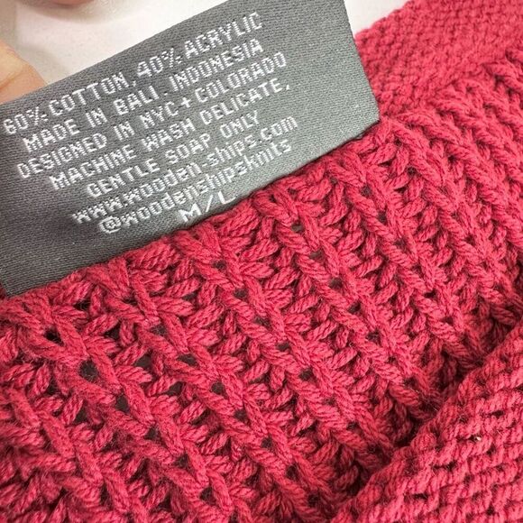 Wooden Ships Sweater Womens Medium Large Red Chunky Loose Knit Pullover - Picture 2 of 8